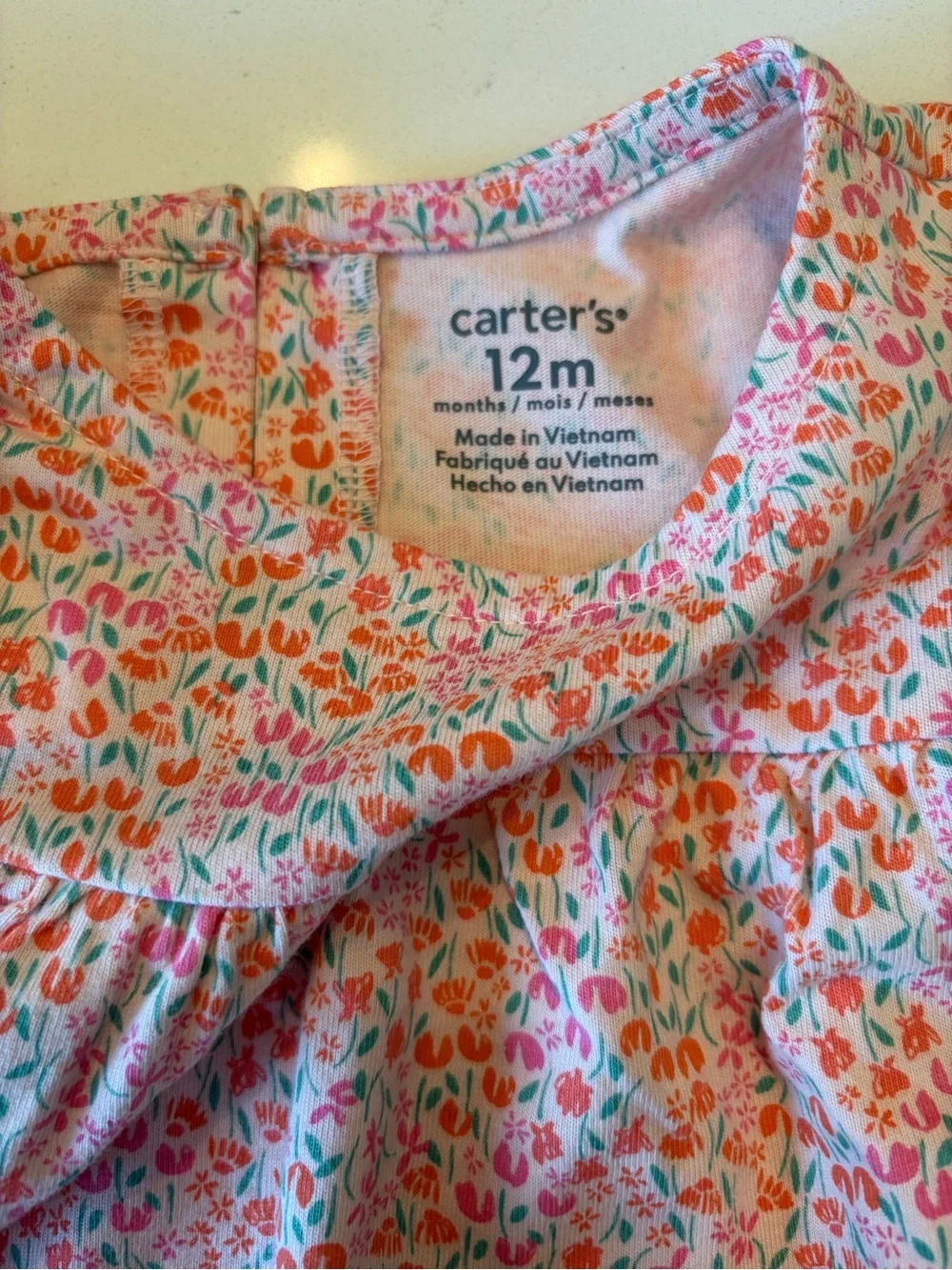 Carter's Pink Floral Pom-Trim Flutter Sleeve Top
